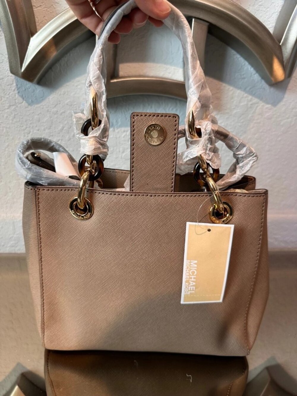 MICHAEL KORS Cynthia Small Satchel Dark Dune Saffiano Crossbody NWT